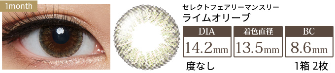 セレクトフェアリーマンスリー ライムオリーブ 度なし(1箱2枚入り)