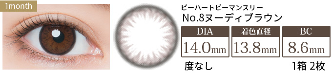 ビーハートビーマンスリー No.8ヌーディブラウン 度なし(1箱2枚入り)