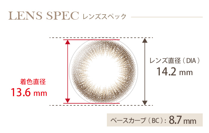 レリッシュ ミスティックベージュ(1箱10枚入り) DIA(レンズ直径) 着色直径 BC(ベースカーブ)