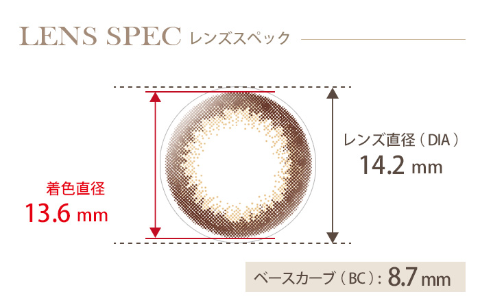 ビュームワンデー チャームブラウン(1箱30枚入り) DIA(レンズ直径) 着色直径 BC(ベースカーブ)