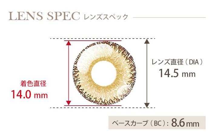 ドルチェ パーフェクトワンデー 琥珀ベージュ (1箱6枚入り) DIA(レンズ直径) 着色直径 BC(ベースカーブ)