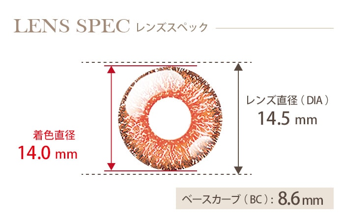 ドルチェ パーフェクトワンデー 舞妓レッド(1箱6枚入り) DIA(レンズ直径) 着色直径 BC(ベースカーブ)