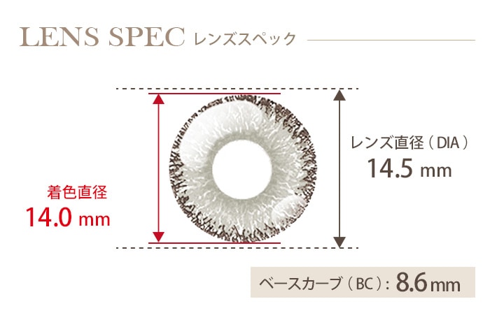 ドルチェ パーフェクトワンデー 天狼グレー (1箱6枚入り) DIA(レンズ直径) 着色直径 BC(ベースカーブ)