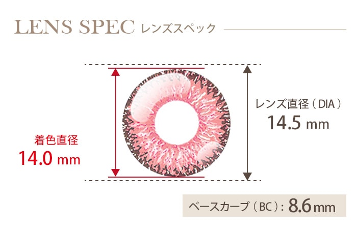 ドルチェ パーフェクトワンデー 紅梅ピンク (1箱6枚入り) DIA(レンズ直径) 着色直径 BC(ベースカーブ)