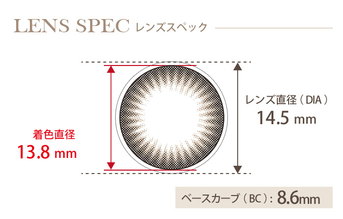 アイラボマンスリー No.15ジェイニープラチナムブラウン(1箱1枚入り) DIA(レンズ直径) 着色直径 BC(ベースカーブ)