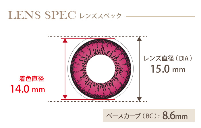 コンタクトフィルム ツートーンローズ【15.0mm】度なし(1箱2枚入り) DIA(レンズ直径) 着色直径 BC(ベースカーブ)