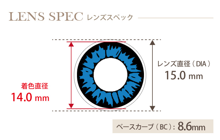 コンタクトフィルム ワイルドブルー【15.0mm】度なし(1箱2枚入り) DIA(レンズ直径) 着色直径 BC(ベースカーブ)