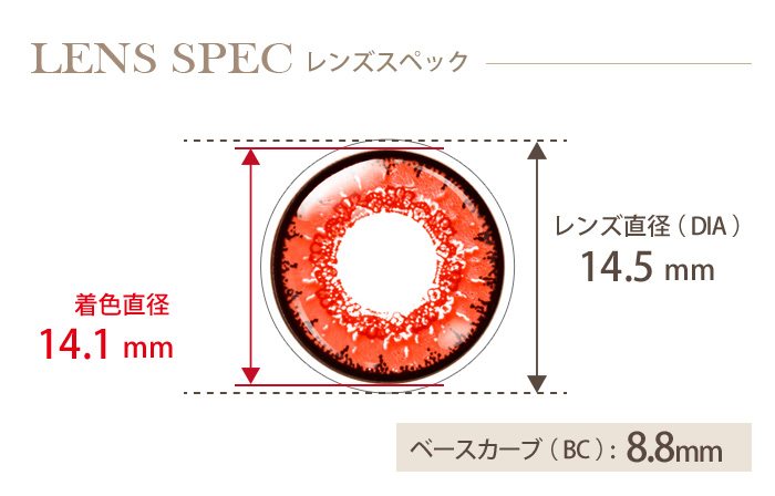 エティア クールワンデー バーミリオン(1箱6枚入り) DIA(レンズ直径) 着色直径 BC(ベースカーブ)