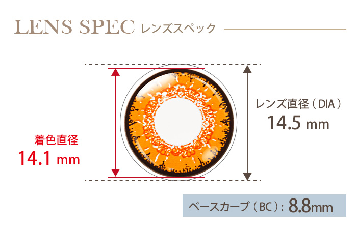 エティア クール アプリコット 度あり(1箱1枚入り) DIA(レンズ直径) 着色直径 BC(ベースカーブ)