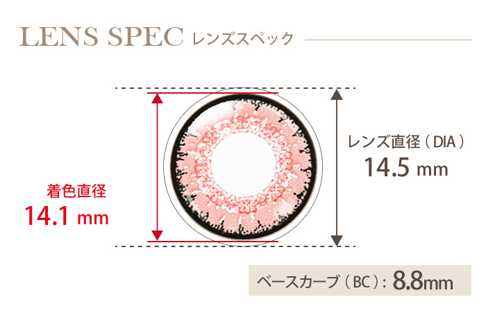エティア クール コーラル 度あり(1箱1枚入り) DIA(レンズ直径) 着色直径 BC(ベースカーブ)