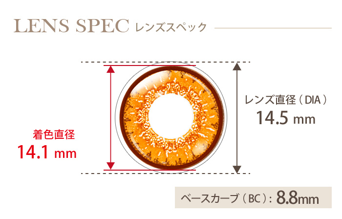 エティア クールワンデー アンバー(1箱6枚入り) DIA(レンズ直径) 着色直径 BC(ベースカーブ)