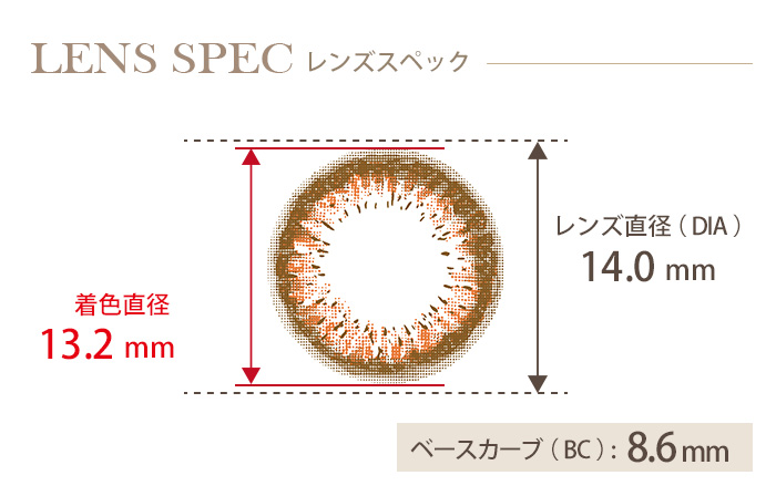 ミッシュブルーミン ヴィンテージキャメル(1箱30枚入り) DIA(レンズ直径) 着色直径 BC(ベースカーブ)