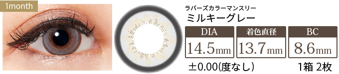 ラバーズカラーマンスリー ミルキーグレー 度なし(1箱2枚入り)
