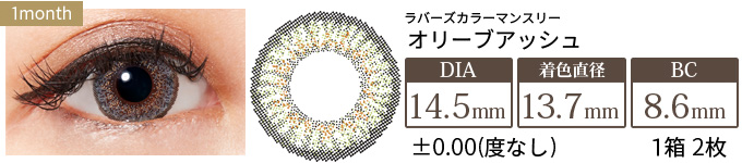 ラバーズカラーマンスリー オリーブアッシュ 度なし(1箱2枚入り)