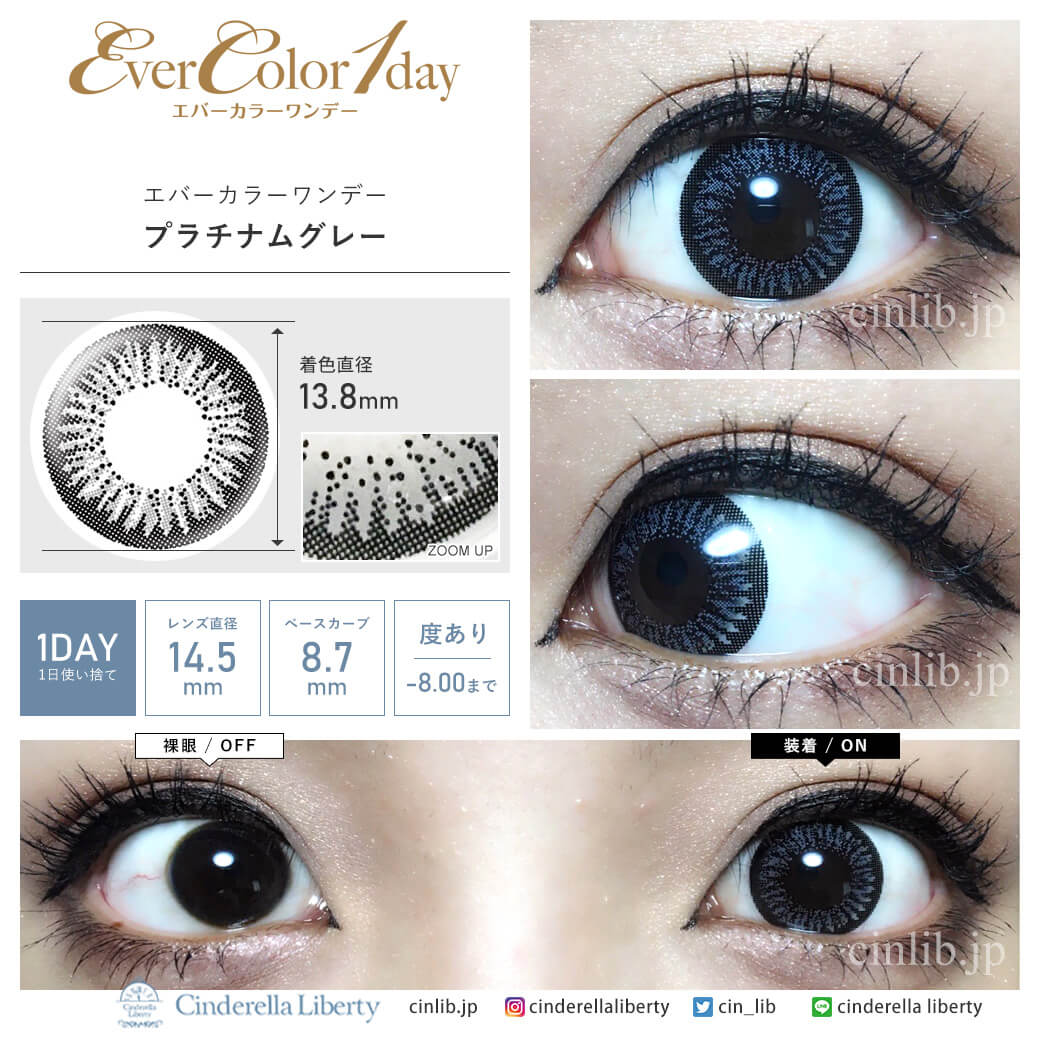 エバーカラーワンデー プラチナムグレー(1箱10枚入り)着用・装着画レポ